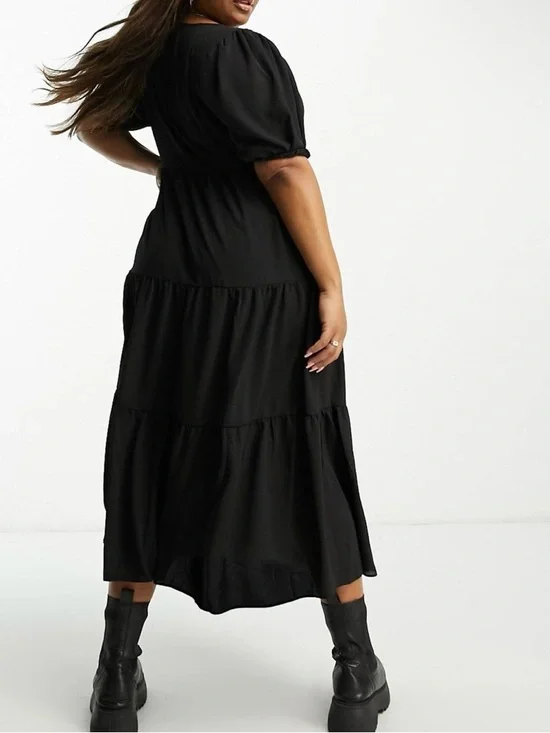 NWT ASOS Curve Black Tiered Wrap Midi Dress - Picture 3 of 6